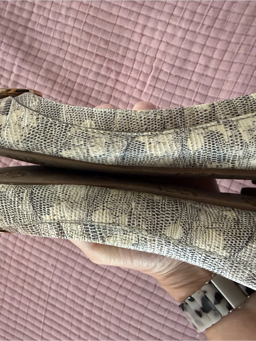 Tory Burch Women's lizard Print Logo Ballet Flats in Neutral Beige 8.5